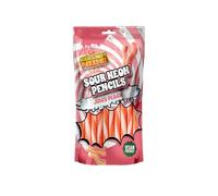 Candy Paradise Halal Sour Neon Pencils Chewy Fruit Candy Sticks with Tangy Filling & Sour Coating 130g (Pack of 2, Juicy Peach)