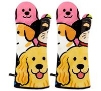 Candy Puff Heat Resistant Oven Mitts, 2 Pairs Non-Slip Silicone & Cotton Lining, Flexible Kitchen Gloves for Baking, Grilling, Cooking, Microwave & Air Fryer (Black & Gray)