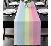 Candy Rainbow Table Runner 16x72 Inches Long Stripes Cotton Linen Table Runner Burlap Style for Dinner Table Party Decor Tabletop Decorations