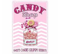 Candy Shop Tin Signs, Sweets Candies Lollipops Desserts Store Vintage Poster Metal Sign Art Wall Decor for Home Kitchen Bar Cafe, 8X12 Inch Retro Pink Hanging Plaque