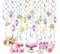 Candy Spiral Decorations - 48 Pieces Swirl Lollipop Decoration, Colourful Hanging Party Decorations | Funny Festive Ceiling Ornament Set for Hanging for Bedroom, Home, Office, Bathroom