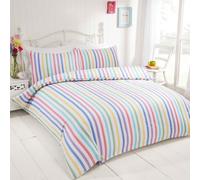 Rapport home Candy Stripe Double Duvet Cover Set - 100% Cotton, Multicolour Striped Pattern, Easy Care Bedding for Kids & Adults