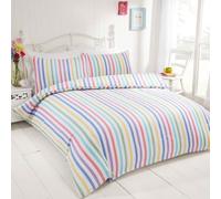Candy Stripe Brushed Cotton Flannelette Pastel Duvet Quilt Cover Set King Size