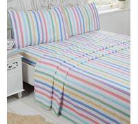 Rapport Home Double Multicolour Brushed Cotton Candy Stripe Sheet Set - Wilko