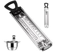 Candy Thermometer Dual Scale Stainless Steel Cooking Thermometer 6 Temperature Zones with Pot Clip & Hanging Ring Handle Elongated Frying Kitchen for Jams, Baking.