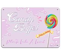 Candy Tin Sign, Pink Style With Interesting Text- Candy Buffet Please Take A Treat Life Is Sweet, Metal Vintage Candy Art Painting Poster Plaque for Store, Party, Home, Bar, Cafe 12X8 Inch