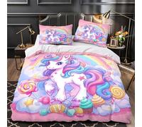 Candy Unicorn Comforter Cover 3D Design Printed Luxury 3 Piece Bedding Set Zipper cartoon Magical Duvet Cover Super Soft Machine Washable for Kids Teens Adults Women Youth Single（135x200cm）