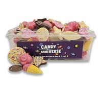 Candy Universe® Chocolate Candy Assortment Tub 600g - Milk, White & Strawberry Flavour Chocolate Sweets - Mixed Pick and Mix Candy with Fun Shapes for Parties, Gifts & Sharing