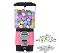 Candy Vending Machines, 200 Empty Balls 100 Stainless Steel Tokens, Automatic Coin Operated Gumball Bank for Toy Capsules Bouncy Balls Candy,for Game Stores Pink