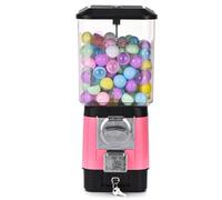 Candy Vending Machines,Coin Operated Bubble Gum Machine,200 Empty Balls, 100 Stainless Steel Tokens,Coin Operated Gumball Bank for Toy Capsules Bouncy Balls Candy,for Game Stores(Pink)