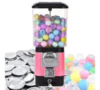 Candy Vending Machines, Coin Operated Gumball Bank, 100 Stainless Steel Tokens, 200 Empty Balls, for Toy Capsules Bouncy Balls Candy, Ideal for Game Stores(Pink)