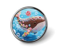 Candy Whale Lapel Pin Brooches Round Fashion Brooch Pin Cute Button Badges Alloy Button Pins Enamel Pins Metal Pinback for Hat Shirt Clothing Bags
