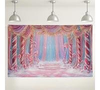 Candy Winter Wonderland Backdrop, Sweet Treats Cute Decorative Background, Peach Blue Holiday Photography Scene for Christmas Party Booth Supplies 71x43 Inch