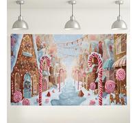 Candy Winter Wonderland Backdrop, Sweet Treats Holiday Decorations, Peach and Brown Christmas Photography Background for Parties and Events 71x43 Inch