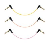 Candycords Stereo Pedal to Pedal Cables Multi-Colour 3-Pack, Low Profile Large Stereo Jack to Low Profile Large Stereo Jack, 4'', 3 Cables, Peach, Pink and Yellow