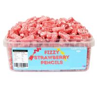 Candycrave Fizzy Strawberry Pencils Tub 600g | Fizzy Strawberry Flavoured Jelly Sweets | Bulk Pick & Mix Tub