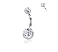 Candyfancy 14G Belly Button Piercing G23 Titanium 10/12/14 mm Banana Bell with Zirconia Belly Button Ring Navel Piercing Barbell Belly Button Body Jewellery for Men and Women, 10mm, Titanium