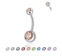 Candyfancy 14G Belly Button Piercing G23 Titanium 10/12/14 mm Banana Bell with Zirconia Belly Button Ring Navel Piercing Barbell Belly Button Body Jewellery for Men and Women, 14mm, Titanium