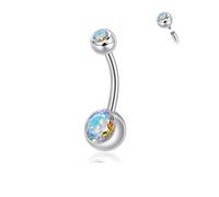 Candyfancy 14G Belly Button Piercing G23 Titanium 10/12/14 mm Banana Bell with Zirconia Belly Button Ring Navel Piercing Barbell Belly Button Body Jewellery for Men and Women, 12mm, Titanium