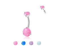 Candyfancy 14G Belly Button Piercing G23 Titanium 6/8/10/12/14 mm Banana Bell with Opal Hypoallergenic Navel Piercing Barbell Belly Button Body Jewellery for Men and Women, 6mm, Titanium