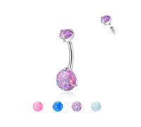 Candyfancy 14G Belly Button Piercing G23 Titanium 6/8/10/12/14 mm Banana Bell with Opal Hypoallergenic Navel Piercing Barbell Belly Button Body Jewellery for Men and Women, 8mm, Titanium
