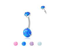Candyfancy 14G Belly Button Piercing G23 Titanium 6/8/10/12/14 mm Banana Bell with Opal Hypoallergenic Navel Piercing Barbell Belly Button Body Jewellery for Men and Women, 10mm, Titanium