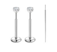 Candyfancy 2PCS Threadless Push in Lip Studs Nose Studs CZ Stainless Steel Cartilage Flat Back Earrings for Women Tragus Labret Conch Body Piercing Jewelry 18G/20G