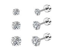 Candyfancy 3 Pairs 316L Surgical Stainless Steel Earrings Set,Size 3mm 4mm 5mm,AAA Cubic Zirconia Single Ears Stud, Simple, Transparent, Multiple Hole Earrings,Hypoallergenic