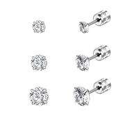 Candyfancy 3 Pairs 316L Surgical Stainless Steel Earrings Set,Size 3mm 4mm 5mm,AAA Cubic Zirconia Single Ears Stud, Simple, Transparent, Multiple Hole Earrings,Hypoallergenic