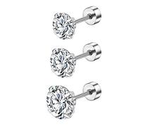 Candyfancy 3 Pcs 316L Surgical Stainless Steel Earrings Set,Size 6mm 7mm 8mm,AAA Cubic Zirconia Single Ears Stud, Simple, Transparent, Multiple Hole Earrings,Hypoallergenic
