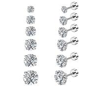 Candyfancy 6 Pairs 316L Surgical Stainless Steel Earrings Set,Size 3mm 4mm 5mm 6mm 7mm 8mm,AAA Cubic Zirconia Single Ears Stud, Simple, Transparent, Multiple Hole Earrings,Hypoallergenic