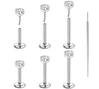 Candyfancy 6PCS Threadless Push in Lip Studs Nose Studs CZ Stainless Steel Cartilage Flat Back Earrings for Women Tragus Labret Conch Body Piercing Jewelry 18G/20G