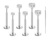 Candyfancy 6PCS Threadless Push in Lip Studs Nose Studs CZ Stainless Steel Cartilage Flat Back Earrings for Women Tragus Labret Conch Body Piercing Jewelry 18G/20G