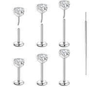 Candyfancy 6PCS Threadless Push in Lip Studs Nose Studs CZ Stainless Steel Cartilage Flat Back Earrings for Women Tragus Labret Conch Body Piercing Jewelry 18G/20G