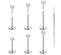 Candyfancy 6PCS Threadless Push in Lip Studs Nose Studs CZ Stainless Steel Cartilage Flat Back Earrings for Women Tragus Labret Conch Body Piercing Jewelry 18G/20G