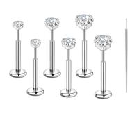 Candyfancy 6PCS Threadless Push in Lip Studs Nose Studs CZ Stainless Steel Cartilage Flat Back Earrings for Women Tragus Labret Conch Body Piercing Jewelry 18G/20G