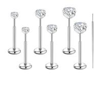 Candyfancy 6PCS Threadless Push in Lip Studs Nose Studs CZ Stainless Steel Cartilage Flat Back Earrings for Women Tragus Labret Conch Body Piercing Jewelry 18G/20G