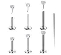 Candyfancy 6PCS Threadless Push in Lip Studs Nose Studs CZ Stainless Steel Cartilage Flat Back Earrings for Women Tragus Labret Conch Body Piercing Jewelry 18G/20G