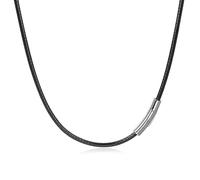 Candyfancy Artificial Leather Cord Necklace - 316 Stainless Steel Clasp - 16/18/20/22/24/26/28 Inch Wax Leather Chain - Waterproof - Black - For Men and Women