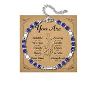 CANDYFANCY Dainty Beaded Bracelets For Women Natural Stone Heart Cross Charm Stainless Steel Bracelet Remember You Are Awesome-Inspirational Jewelry With Card Birthday Frienship Christmas Gift, 7inch+