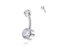 Candyfancy G23 Titanium Belly Button Piercing 14G (1.6 mm) with Cubic Zirconia, Hypoallergenic Navel Piercing Barbell Belly Button Body Jewellery for Women 10/12/14 mm, 12mm, Titanium