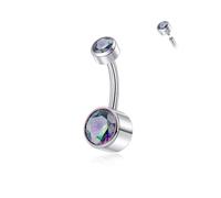 Candyfancy G23 Titanium Belly Button Piercing 14G (1.6 mm) with Cubic Zirconia, Hypoallergenic Navel Piercing Barbell Belly Button Body Jewellery for Women 10/12/14 mm, 12mm, Titanium