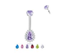 Candyfancy G23 Titanium Belly Button Piercing 14G (1.6 mm) with Teardrop Cubic Zirconia, Hypoallergenic Navel Piercing Barbell Belly Button Body Jewellery for Women Blue White Pink Purple Green Red