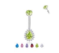 Candyfancy G23 Titanium Belly Button Piercing 14G (1.6 mm) with Teardrop Cubic Zirconia, Hypoallergenic Navel Piercing Barbell Belly Button Body Jewellery for Women Blue White Pink Purple Green Red