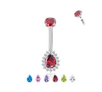 Candyfancy G23 Titanium Belly Button Piercing 14G (1.6 mm) with Teardrop Cubic Zirconia, Hypoallergenic Navel Piercing Barbell Belly Button Body Jewellery for Women Blue White Pink Purple Green Red