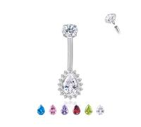 Candyfancy G23 Titanium Belly Button Piercing 14G (1.6 mm) with Teardrop Cubic Zirconia, Hypoallergenic Navel Piercing Barbell Belly Button Body Jewellery for Women Blue White Pink Purple Green Red