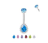 Candyfancy G23 Titanium Belly Button Piercing 14G (1.6 mm) with Teardrop Cubic Zirconia, Hypoallergenic Navel Piercing Barbell Belly Button Body Jewellery for Women Blue White Pink Purple Green Red