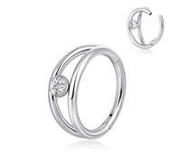 Candyfancy G23 Titanium Nose Ring 16G Cubic Zirconia Cartilage Helix Daith Rook Tragus Conch Hoop Earring Lip Piercing Jewellery for Women Men Silver 10MM