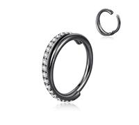 Candyfancy G23 Titanium Nose Ring 16G Helix Cartilage Cubic Zirconia Hoop Earring Daith Rook Conch double Twist Hinged Segment Hoops Lip Piercing Jewellery for Women Men Black 8MM
