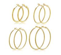 Candyfancy Hoop Earrings gold silver Plated for Women Girls Fashion Round Loop Circle Huggie Hoops Earrings 30mm 40mm 50mm 60mm Silver Gold Rose Gold Black Stainless Steel